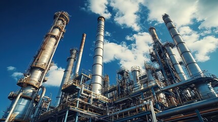 Petroleum Refinery with Chimneys and Industrial Structures