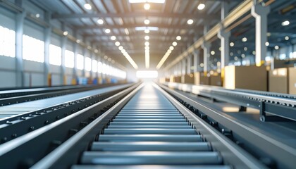 Industrial Warehouse Interior with Conveyor Belt at Production Facility
