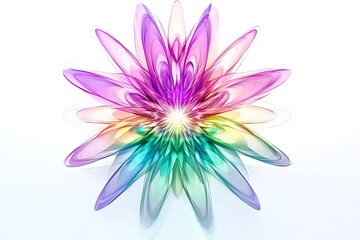Obraz premium Vibrant abstract floral design with multi-colored translucent petals overlapping on a clean white background