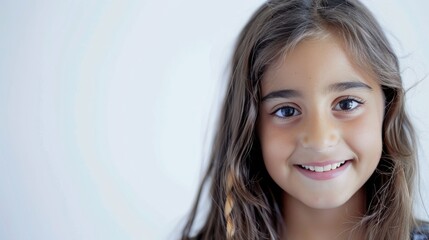Smiling young girl with long brown hair.
