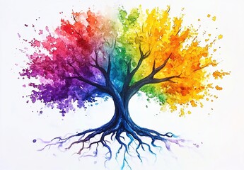 Rainbow Tree with Vibrant Leaves and Detailed Roots