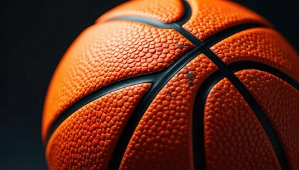 Fototapeta premium Close-up of basketball with strong texture, deep orange hue, detail, sphere