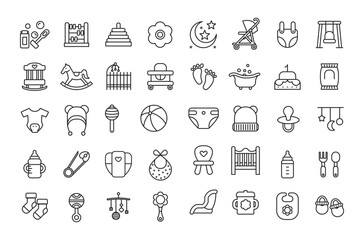 Baby care icons collection adorable simplicity