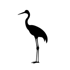 Minimalist black silhouette of an elegant crane standing on one leg
