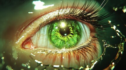 Ultra macro shot of green iris eye, revealing radial patterns and lifelike reflections