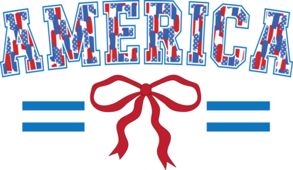 America USA 4th of July Varsity Brushstroke with bow