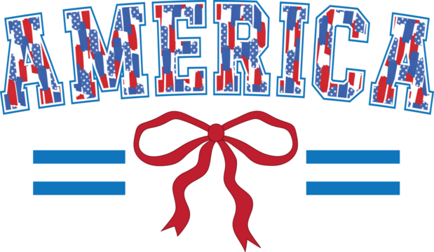 America USA 4th of July Varsity Brushstroke with bow