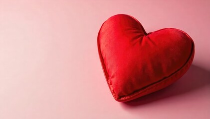 Soft plush heart-shaped pillow, red satin trim, gift, comfort