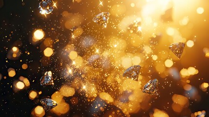 Sparkling diamonds suspended in a golden glow.