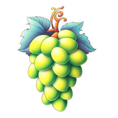 A vibrant illustration of a bunch of green grapes with intricate detailing