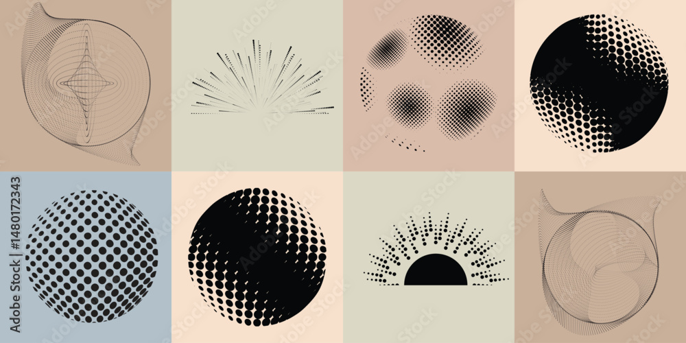 Fototapete halftone dots in circle form .rotate rounded shape vector illustration .rotating circles form a ring