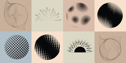 Halftone dots in Circle Form .Rotate rounded shape Vector Illustration .Rotating circles form a ring.Rotating design element . Various circle lines forming round frame . Abstract Geometric line art . 