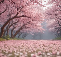Naklejka premium Soft pink sakura petals descend, creating a dreamy spring scene , spring scene, gentle