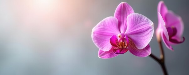 Naklejka premium Delicate pink orchid, petals unfurled, vibrant bloom , exotic, beauty, petals