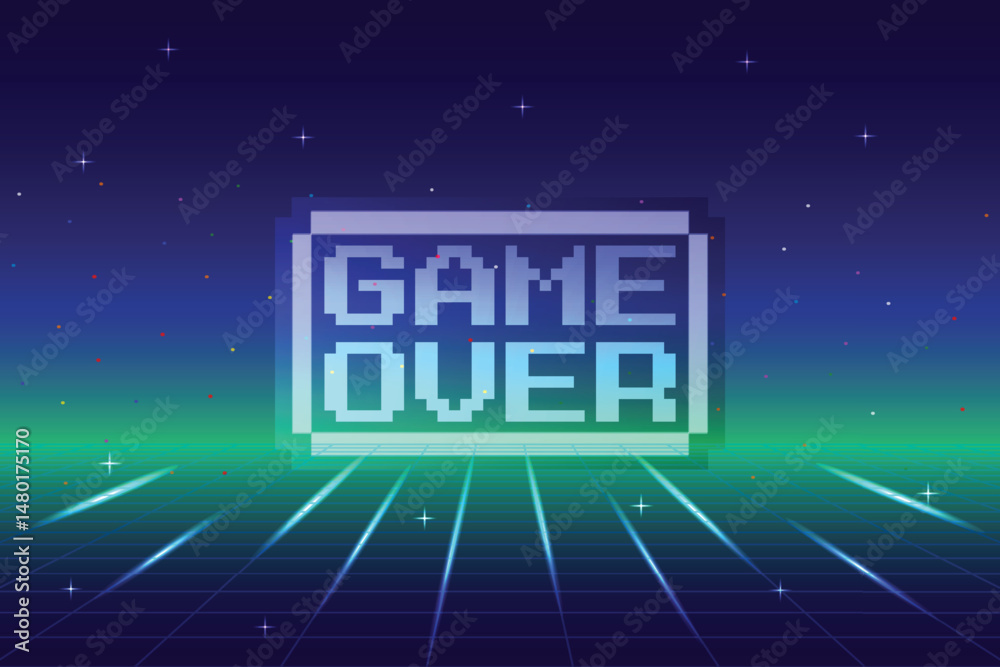 Wall mural game over. retro video game background. abstract grid background for retro digital video game screen