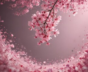Fototapeta premium Abstract pink sakura petals swirl, ethereal background, graceful, nature