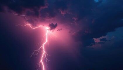 Dramatic storm clouds illuminated by a powerful lightning bolt , clouds, atmospheric, lightning strike
