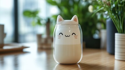 Adorable cat-themed mug with smiling face and cute ears, perfect for animal lovers and cozy coffee moments