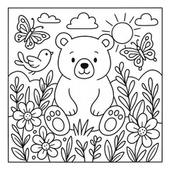 Cute Bear in Nature &ndash; Printable Coloring Page for Kids