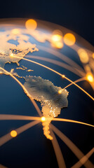 A globe, illuminated with glowing lines representing global connections, focusing on Americas