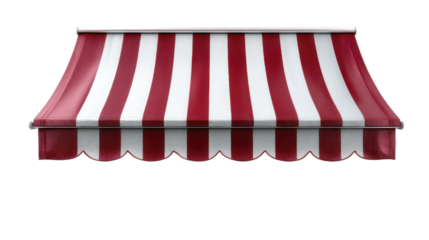 Red and white striped awning with a scalloped edge.