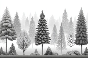 Obraz premium Pixel art misty forest with soft fog effects moving through pixel pine trees in grayscale palette