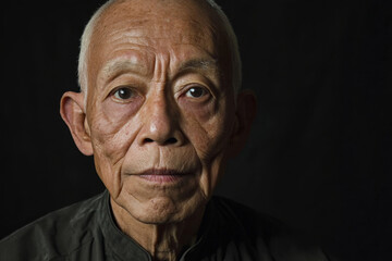 Obraz premium Portrait of hopeful senior asian man looking towards future with wisdom and strength