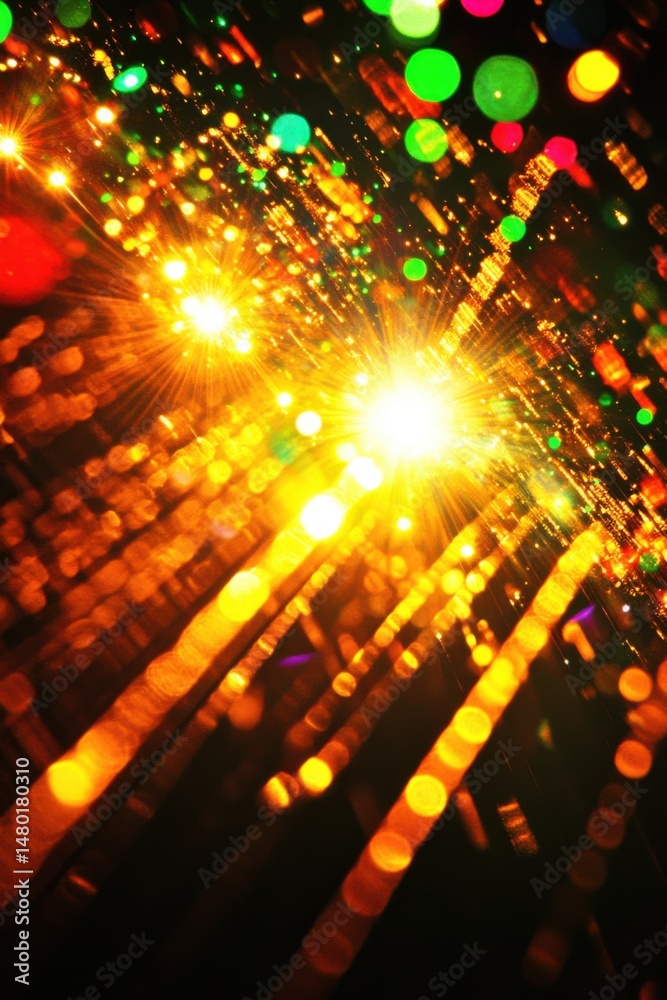 Wall mural festive light display with bokeh effect at oblique angle creating a warm and celebratory atmosphere 