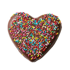 Chocolate heart with sprinkles isolated on transparent background