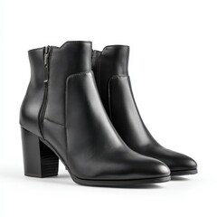 Stylish Black Leather Ankle Boots for Women Elegant Zipper Closure Block Heels Perfect Fall Fashion Footwear