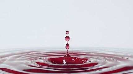 Droplets of Red Liquid Rising Above Circular Ripples on Smooth Surface