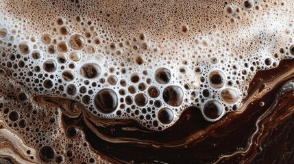 Close up Abstract Image of Coffee Foam and Swirling Brown Liquid Texture Background