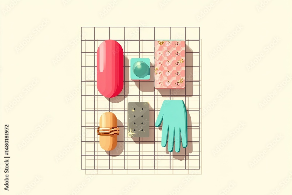 Poster colorful geometric shapes arranged on a grid background create a vibrant and playful display in a mi