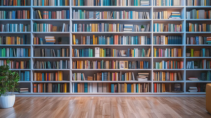 The modern white ash wood bookshelf is filled with books and office supplies, creating a neat space.