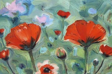 Vibrant Poppy Field in Impressionist Style