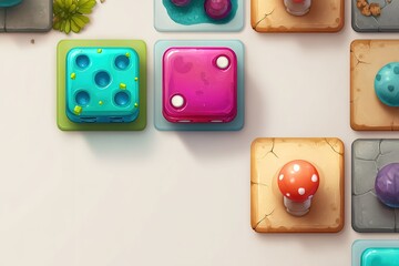 Colorful game board showcasing unique tiles and interactive elements in a playful design setting