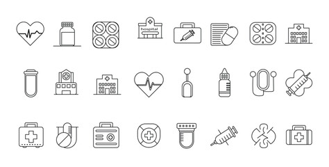 Medical line art symbols arranged neatly