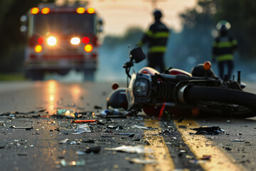 Close up of a motorcycle accident on the road	