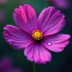 Obraz premium Intricate cosmos flower, deep purple hues, dewdrop on petal , floral, dark