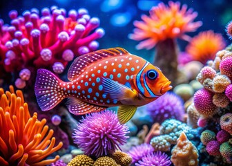 Fototapeta premium Vibrant Polka Dot Fish in a Colorful Underwater Pattern - Stock Photo