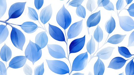 Beautiful pattern of blue leaves on white background, showcasing serene and calming design. Perfect for various creative projects