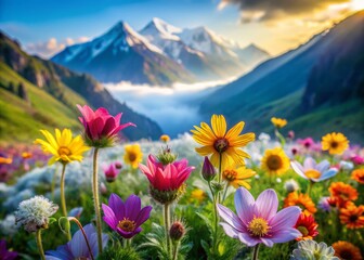 Fototapeta premium Vibrant Spring Mountain Flowers: Macro Photography Close-Up