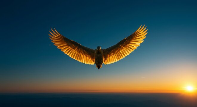 Majestic bird soaring above horizon