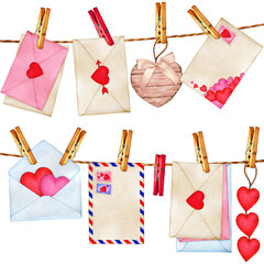 illustration of love letters hung with clothespins
