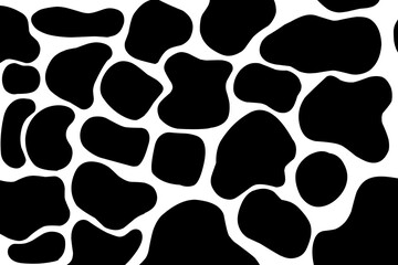 Seamless Cow Print Pattern – Black and White Animal Skin Texture. High-quality seamless cow print pattern with irregular black spots on a white background. Ideal for use in fashion design, textiles.