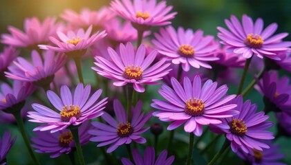 Obraz premium Vibrant purple aster flowers densely clustered , detail, starflower