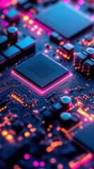 Circuit board close-up with glowing components