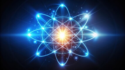 Obraz premium Glowing Particle in Dark Space, quantum physics, atomic structure