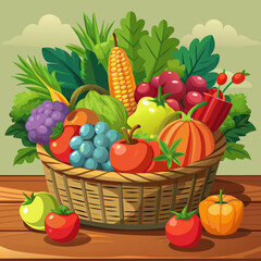 Abundant Harvest Basket of Fresh Fruits and Vegetables