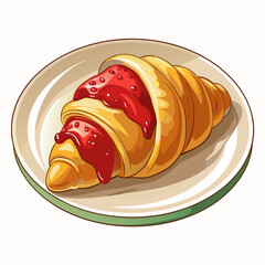 Delicious Strawberry Jam Croissant on a Plate